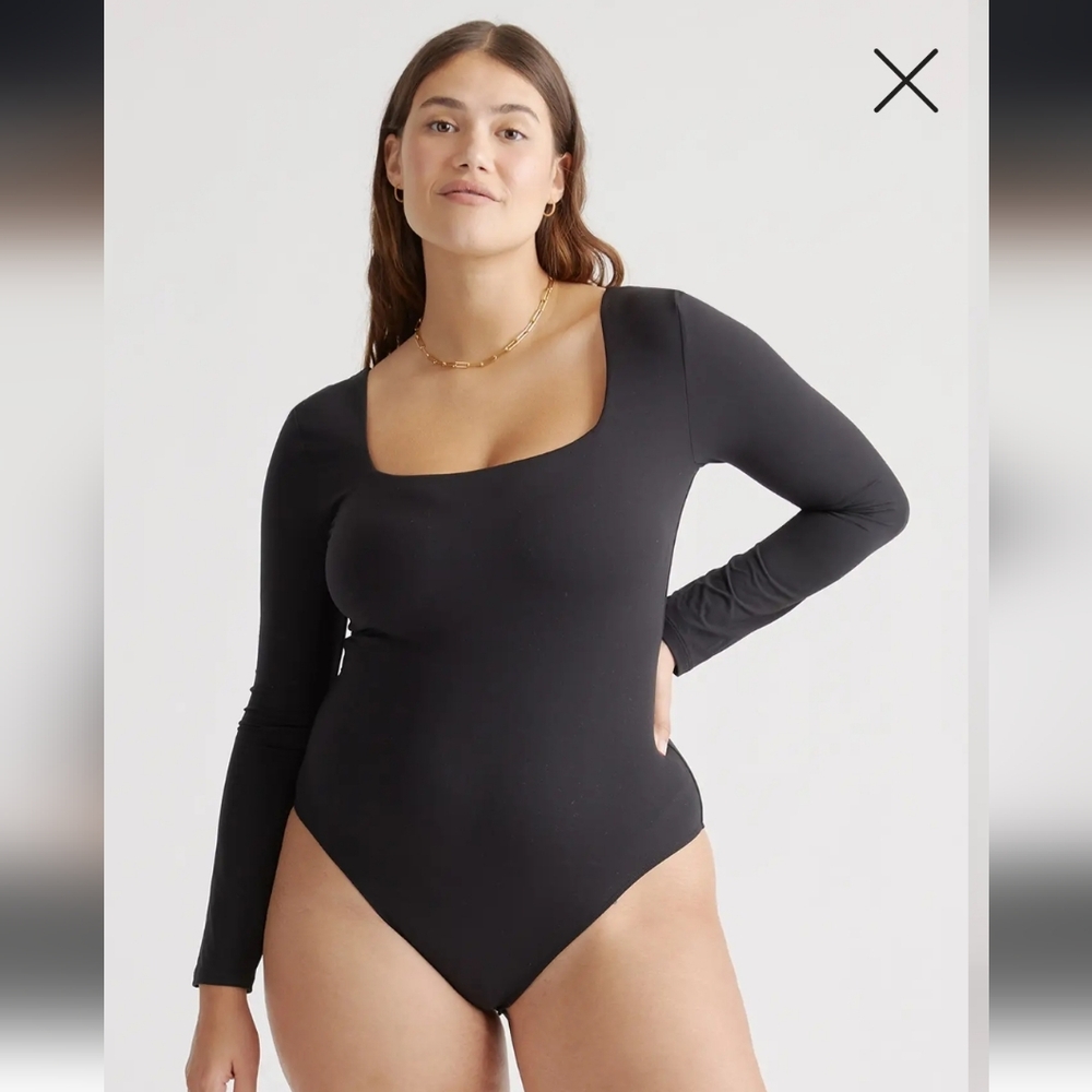 NWT Quince Second Skin Square Neck Long Sleeve Bodysuit, XL